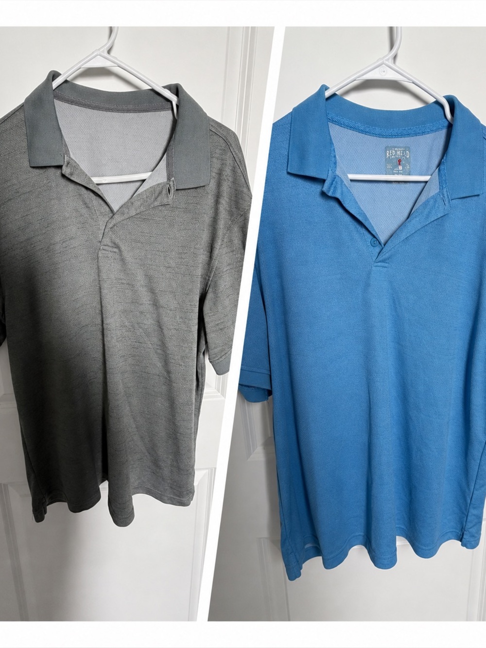 2 Men's Short-Sleeve Polo Shirts grey and blue